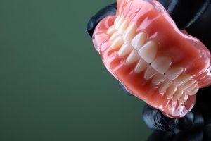 Dentures Complete dentures close up copy space and selective focus